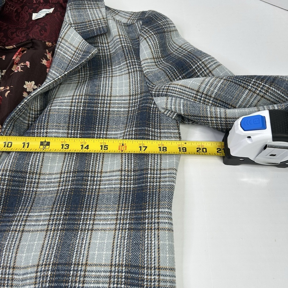 Sundance ANNIE Fall Plaid LONG Jacket Womens Small Wool Blend Lightweight Blue - Picture 9 of 12